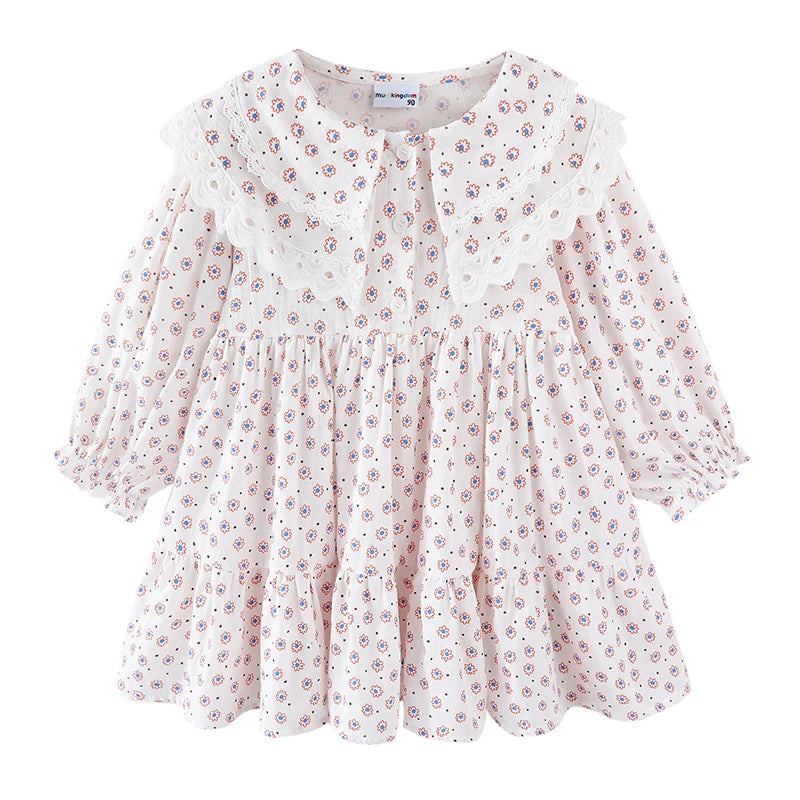 Girls Vintage Floral Dress – Long Sleeve Princess Outfit with Lace Collar | Toddler & Kids Fashion Dress (2-8 Years)