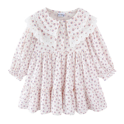 Girls Vintage Floral Dress – Long Sleeve Princess Outfit with Lace Collar | Toddler & Kids Fashion Dress (2-8 Years)