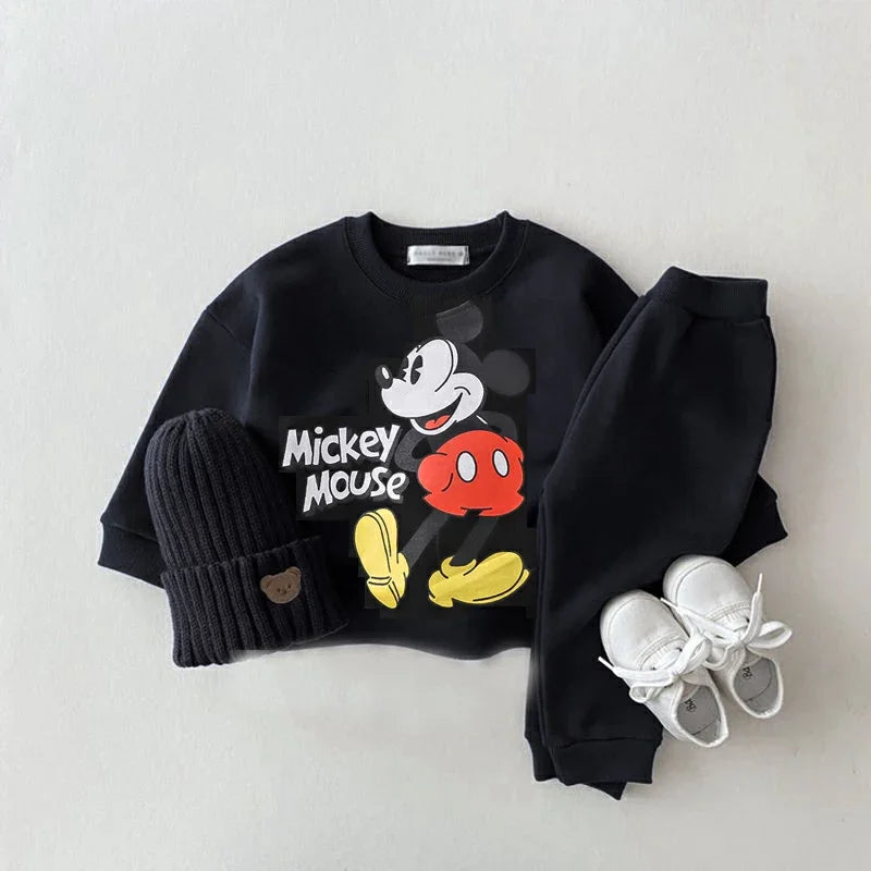 Mickey Mouse Baby Tracksuit Set – Cartoon Sweatshirt & Pants Outfit | Toddler Boys Casual Gray Hoodie + Trousers (6M - 3Years)