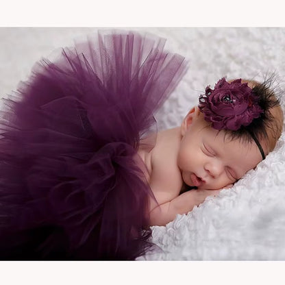 Newborn Baby Photography Props - Princess Costume with Tutu Skirt & Flower Headband | Infant Girl Outfit Accessories