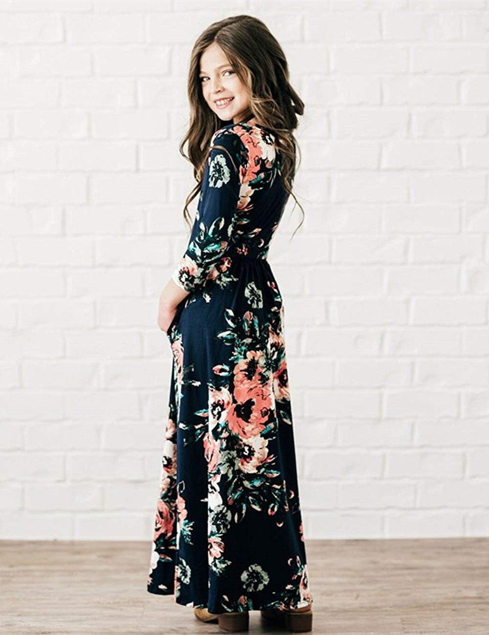Girls Floral Maxi Dress – 3/4 Sleeve Long Dress with Pockets (6 years old)