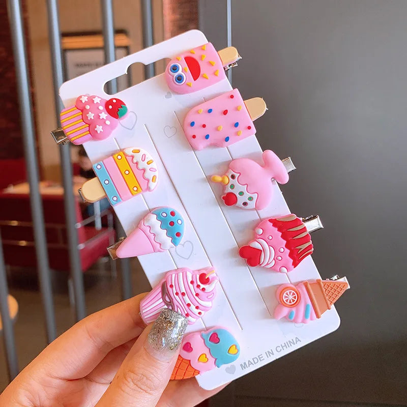 10Pcs Girls Hair Clips Set – Cute Cartoon Unicorn Hairpins, Ice Cream Headbands & Barrettes | Kids Fashion Hair Accessories