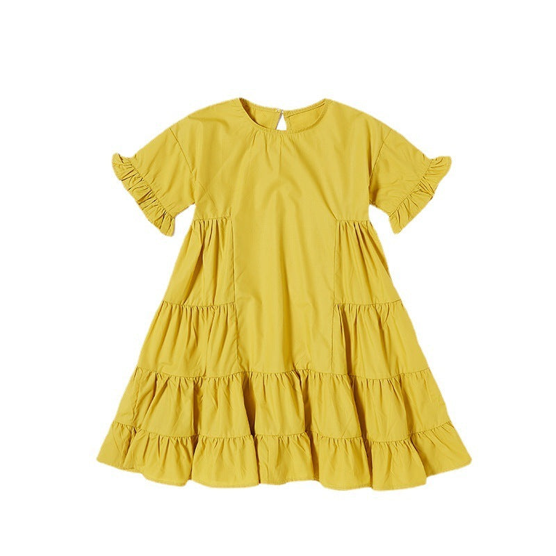 Girls Yellow Dress – Solid Color Cotton Dress with Ruffle Sleeves | Toddler & Kids Sizes