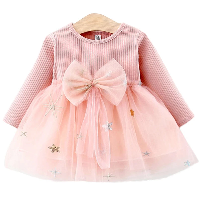 Baby Girl Star Sweater Dress – Toddler Knit Dress for Spring & Autumn | Long Sleeve Casual Outfit for Girls (1–5 Years)