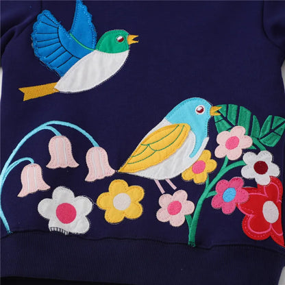 New Arrival Giraffe or Bird Applique Autumn Winter Children Girls Sweatshirts Cotton Baby Clothes Toddler Kids Hooded