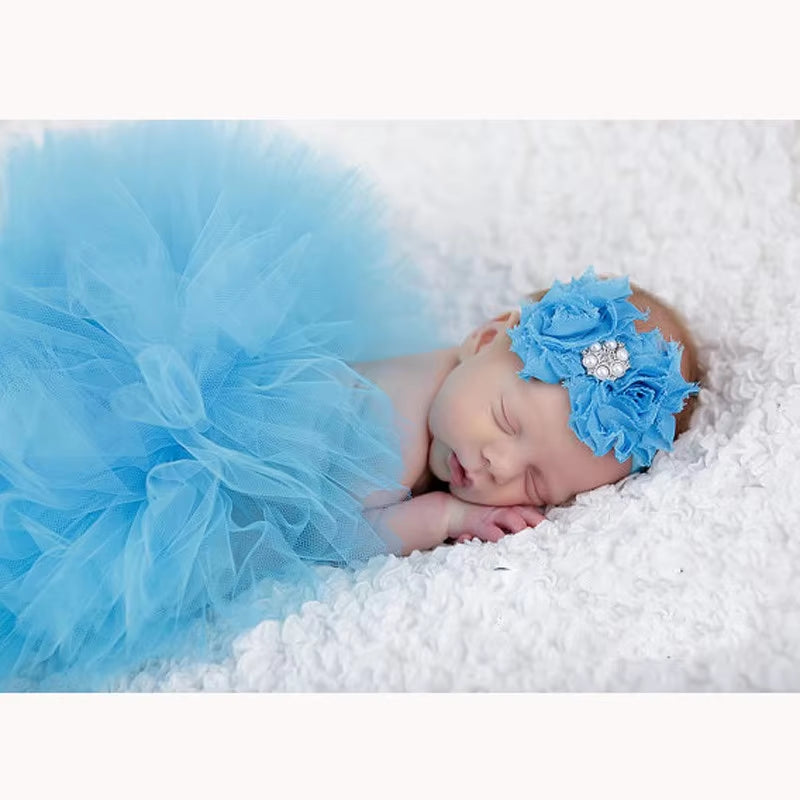 Newborn Baby Photography Props - Princess Costume with Tutu Skirt & Flower Headband | Infant Girl Outfit Accessories