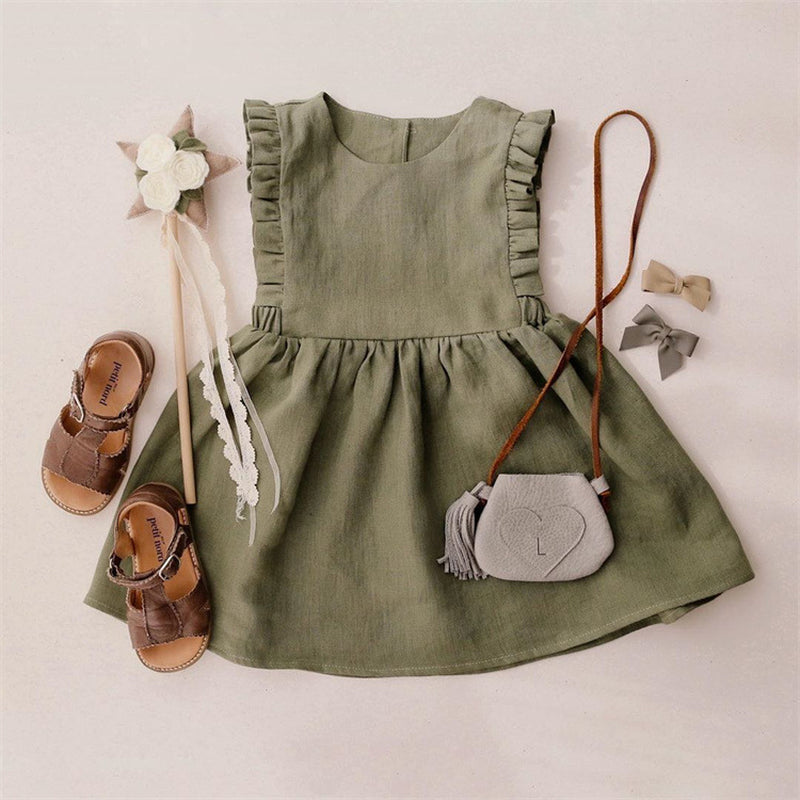 Girls Summer Cotton Linen Dress – Sleeveless Casual Vest Dress for Toddlers & Kids