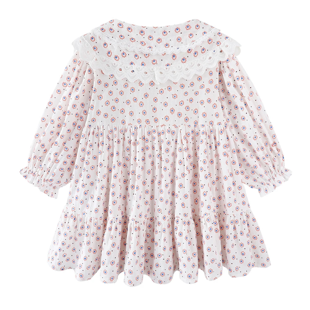 Girls Vintage Floral Dress – Long Sleeve Princess Outfit with Lace Collar | Toddler & Kids Fashion Dress (2-8 Years)