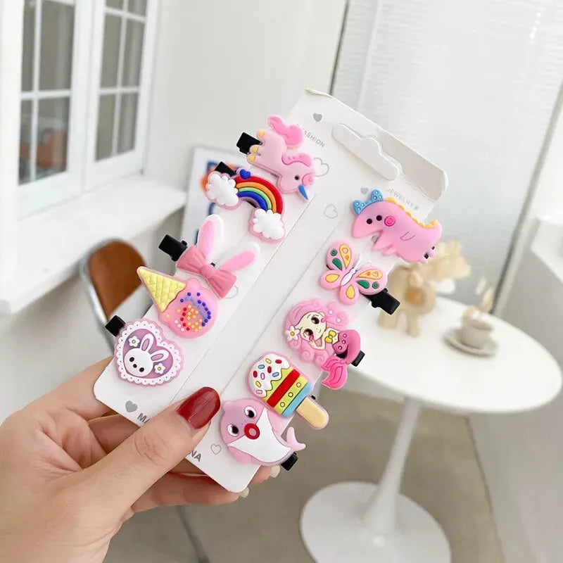 10Pcs Girls Hair Clips Set – Cute Cartoon Unicorn Hairpins, Ice Cream Headbands & Barrettes | Kids Fashion Hair Accessories