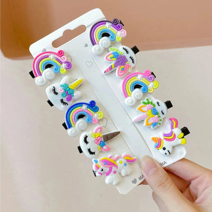 10Pcs Girls Hair Clips Set – Cute Cartoon Unicorn Hairpins, Ice Cream Headbands & Barrettes | Kids Fashion Hair Accessories