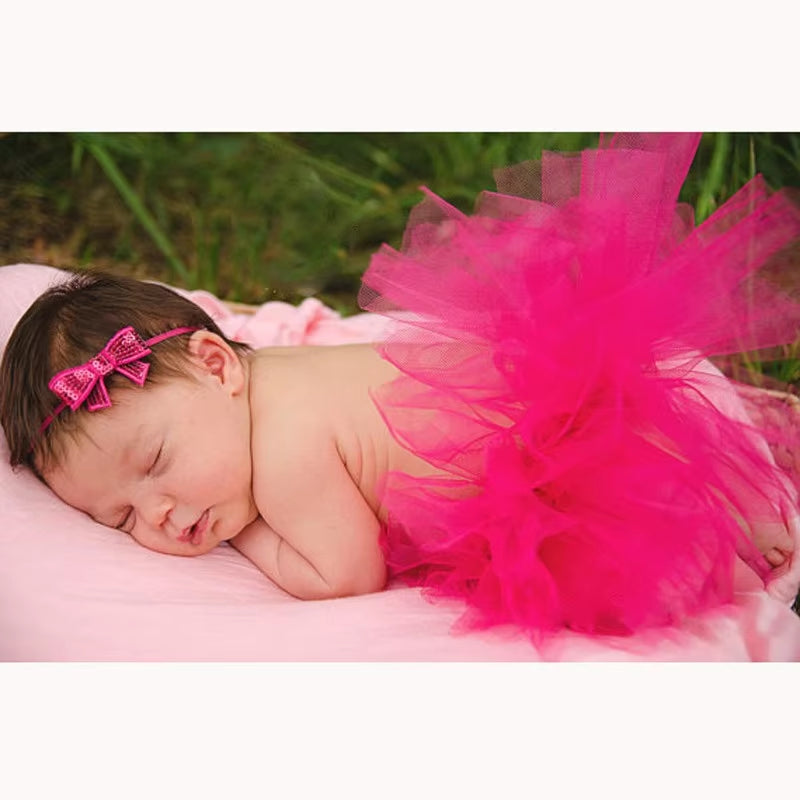 Newborn Baby Photography Props - Princess Costume with Tutu Skirt & Flower Headband | Infant Girl Outfit Accessories