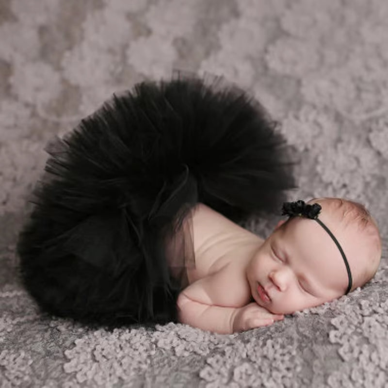 Newborn Baby Photography Props - Princess Costume with Tutu Skirt & Flower Headband | Infant Girl Outfit Accessories