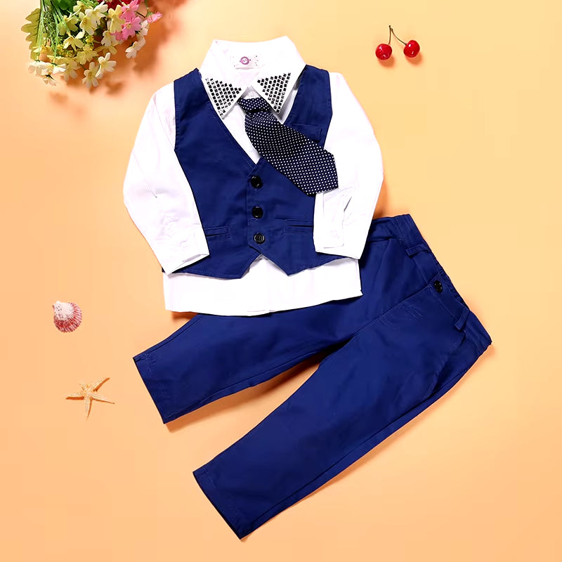 Toddler Boy Gentleman Outfit – 3Pcs Clothing Set with Coat, Long Sleeve Shirt & Pants | Formal Casual Suit for Boys (2-8 Years)