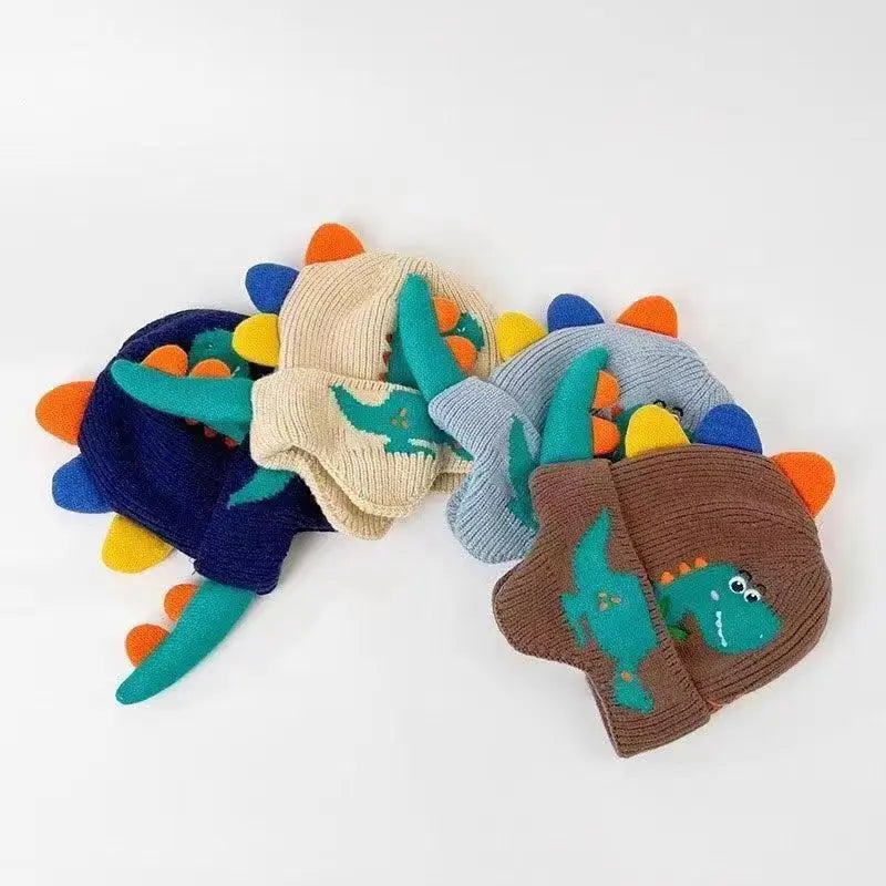 Winter Baby Dinosaur Hat – Warm Knitted Wool Ear Protection Cap for Kids | 3D Cartoon Beanie with Earmuffs (2–6 Years)