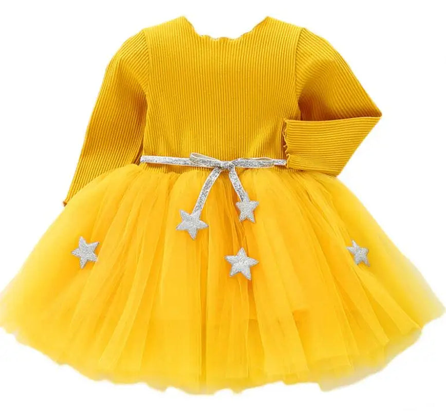 Baby Girl Star Sweater Dress – Toddler Knit Dress for Spring & Autumn | Long Sleeve Casual Outfit for Girls (1–5 Years)