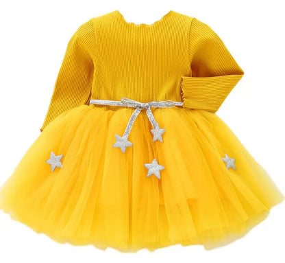 Baby Girl Star Sweater Dress – Toddler Knit Dress for Spring & Autumn | Long Sleeve Casual Outfit for Girls (1–5 Years)