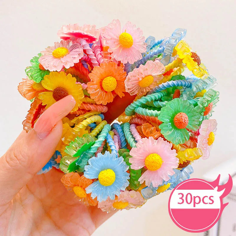 30Pcs Baby & Girl Hair Bands – High Elastic, Non-Harmful, Small Size, Cute Flower Hair Accessories