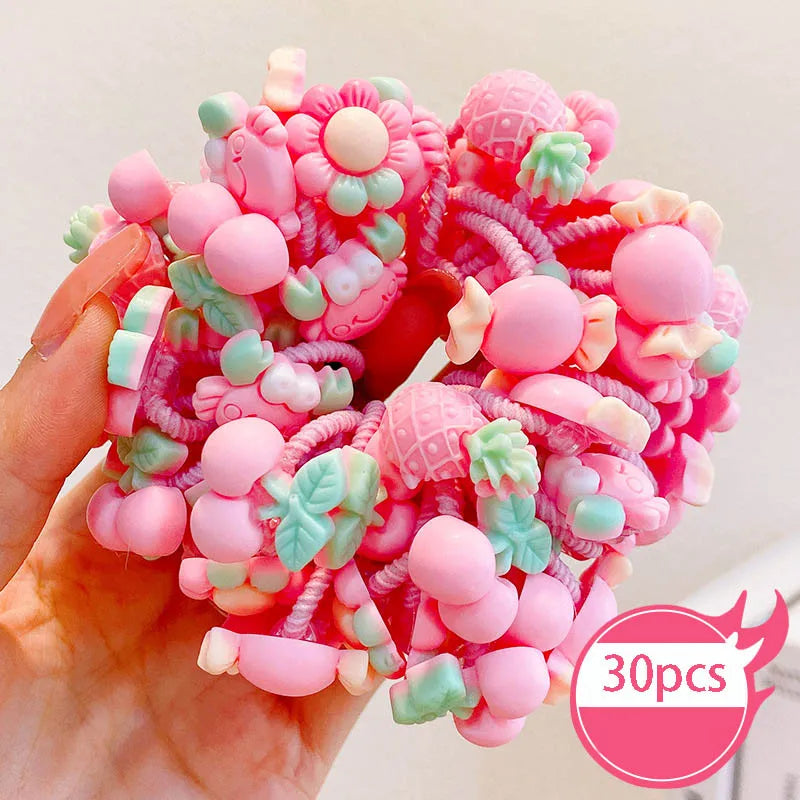 30Pcs Baby & Girl Hair Bands – High Elastic, Non-Harmful, Small Size, Cute Flower Hair Accessories