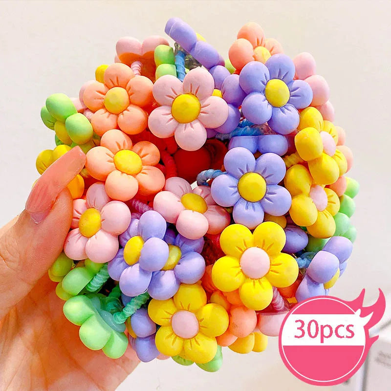 30Pcs Baby & Girl Hair Bands – High Elastic, Non-Harmful, Small Size, Cute Flower Hair Accessories