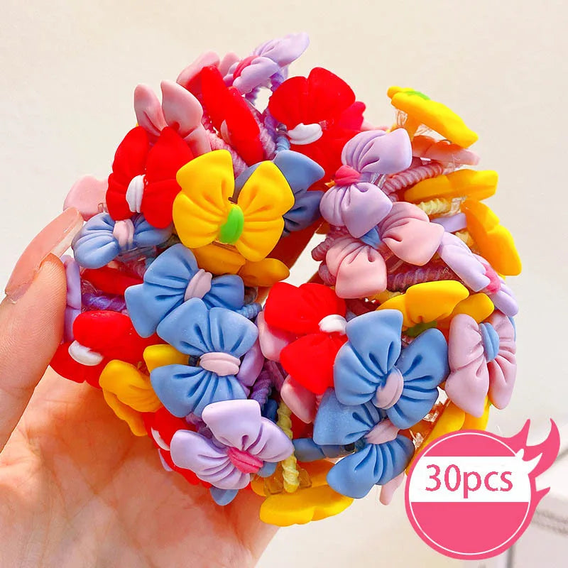 30Pcs Baby & Girl Hair Bands – High Elastic, Non-Harmful, Small Size, Cute Flower Hair Accessories