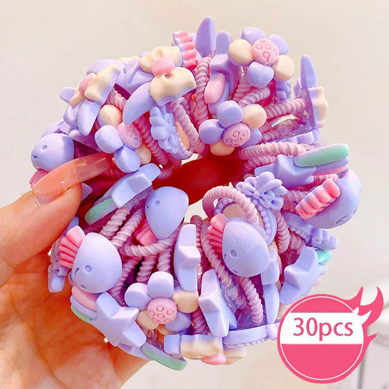 30Pcs Baby & Girl Hair Bands – High Elastic, Non-Harmful, Small Size, Cute Flower Hair Accessories