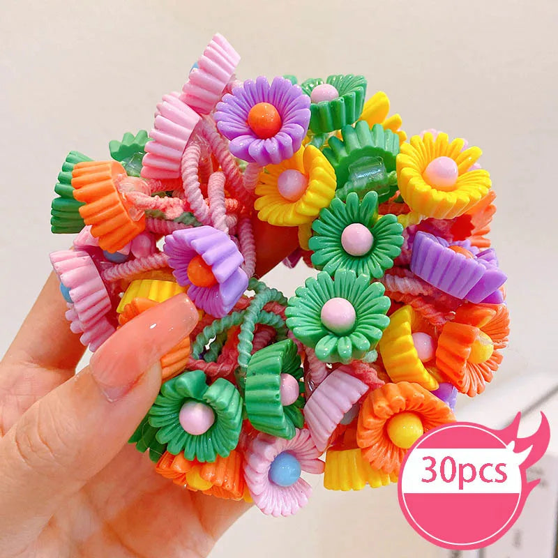 30Pcs Baby & Girl Hair Bands – High Elastic, Non-Harmful, Small Size, Cute Flower Hair Accessories