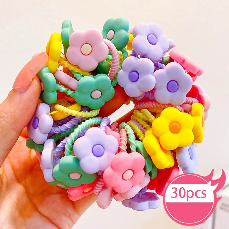 30Pcs Baby & Girl Hair Bands – High Elastic, Non-Harmful, Small Size, Cute Flower Hair Accessories