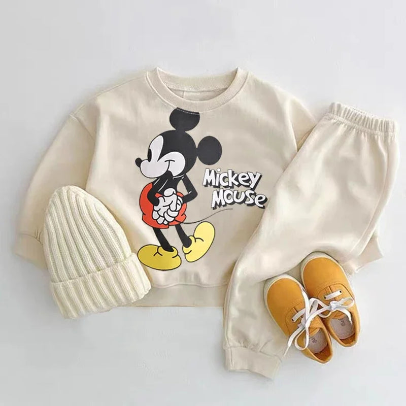 Mickey Mouse Baby Tracksuit Set – Cartoon Sweatshirt & Pants Outfit | Toddler Boys Casual Gray Hoodie + Trousers (6M - 3Years)