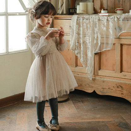 French Lantern Sleeve Tulle Dress for Girls – Elegant Princess Party Dress