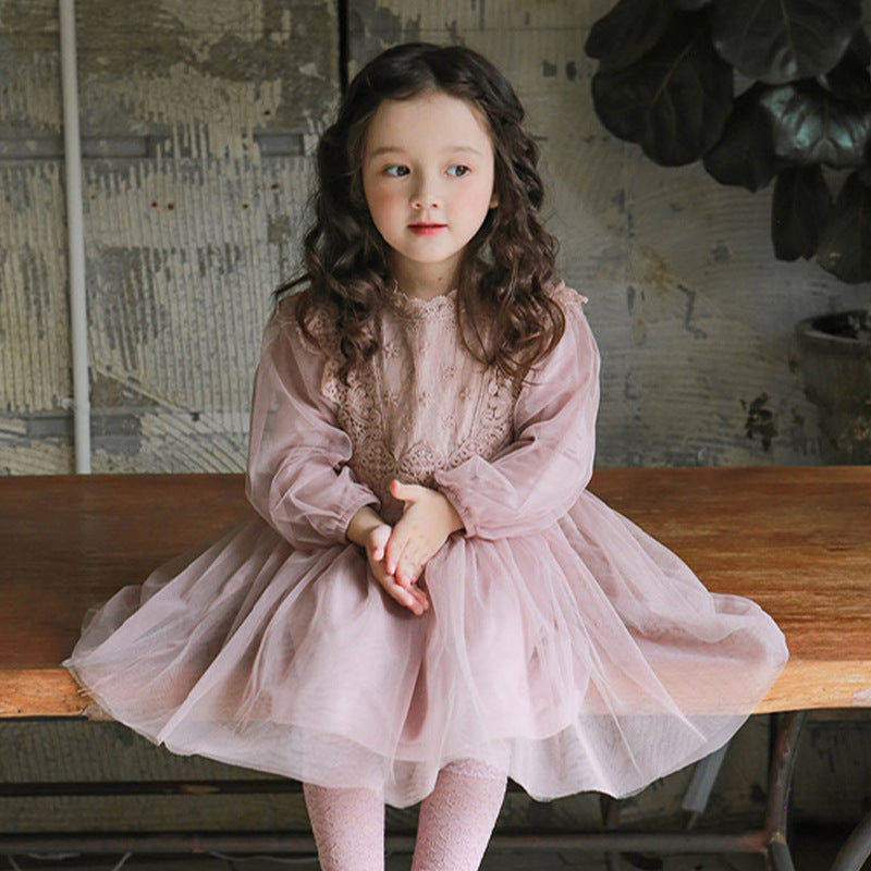 French Lantern Sleeve Tulle Dress for Girls – Elegant Princess Party Dress